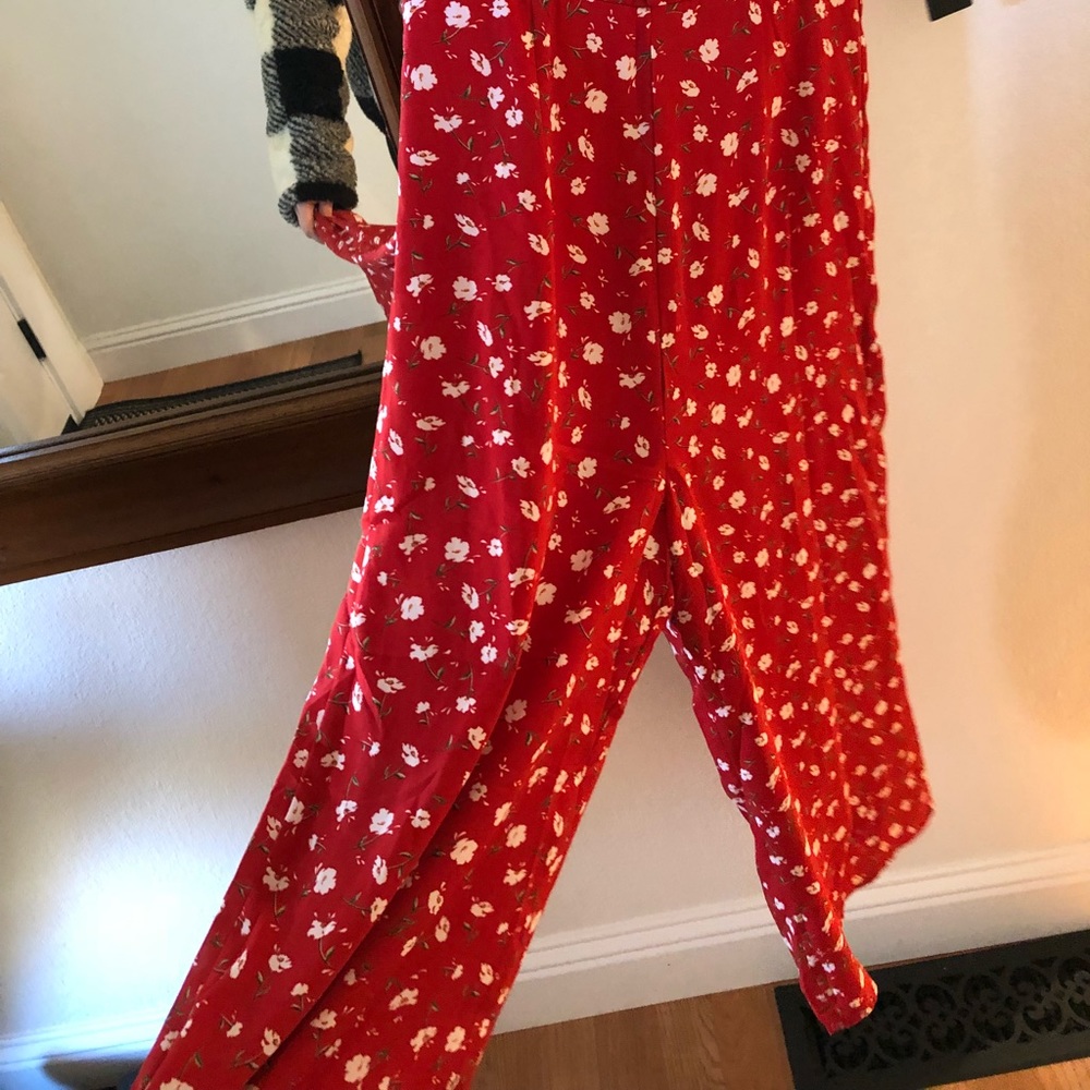 Red floral pant suit romper